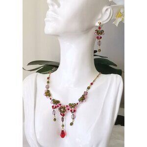 Vintage Czech crystal  beaded necklace earring set